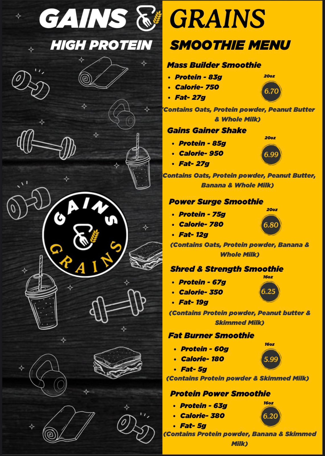 High Protein Smoothies Menu