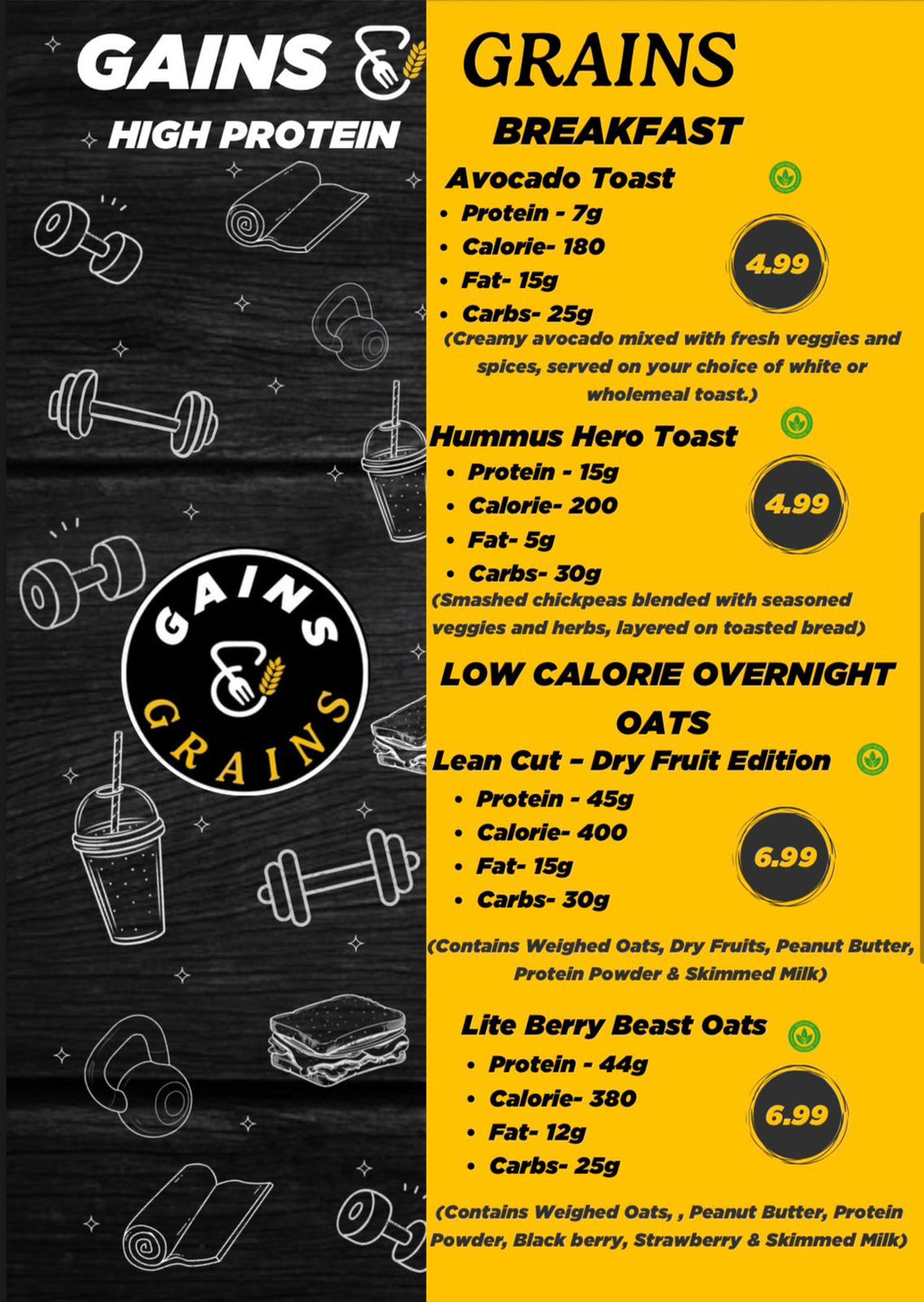 High Protein Breakfast Menu