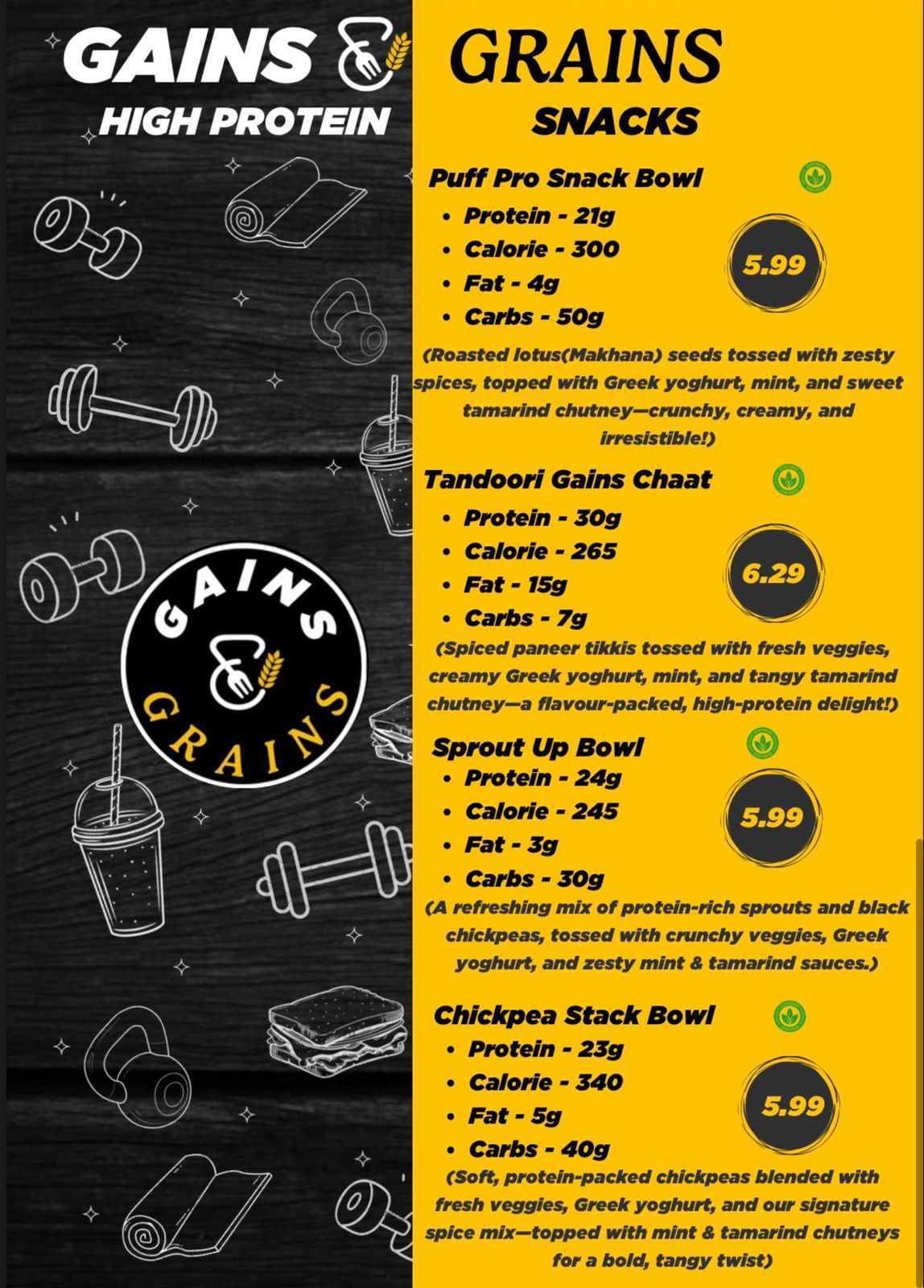 High Protein Snacks Menu