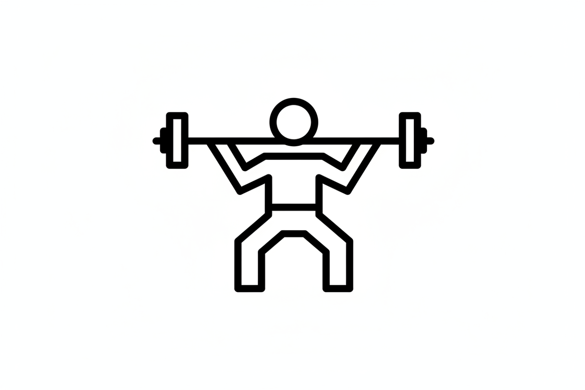 outline of a gym person lifting weight icon